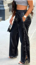Load image into Gallery viewer, Wide Leg split pants PU w/stud detail
